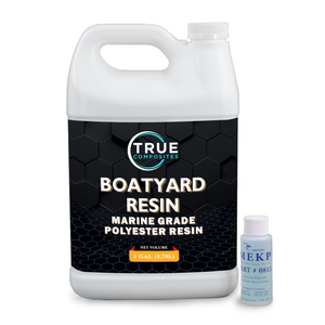 True Composites Boatyard Resin jug with a smaller bottle of MEKP on a white background