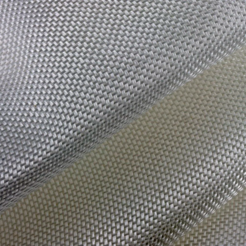 A close-up view of a fiberglass cloth with a plain weave pattern.