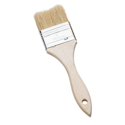 Versatile brush with wooden handles and high-quality bristles for paint, stains, and resins.